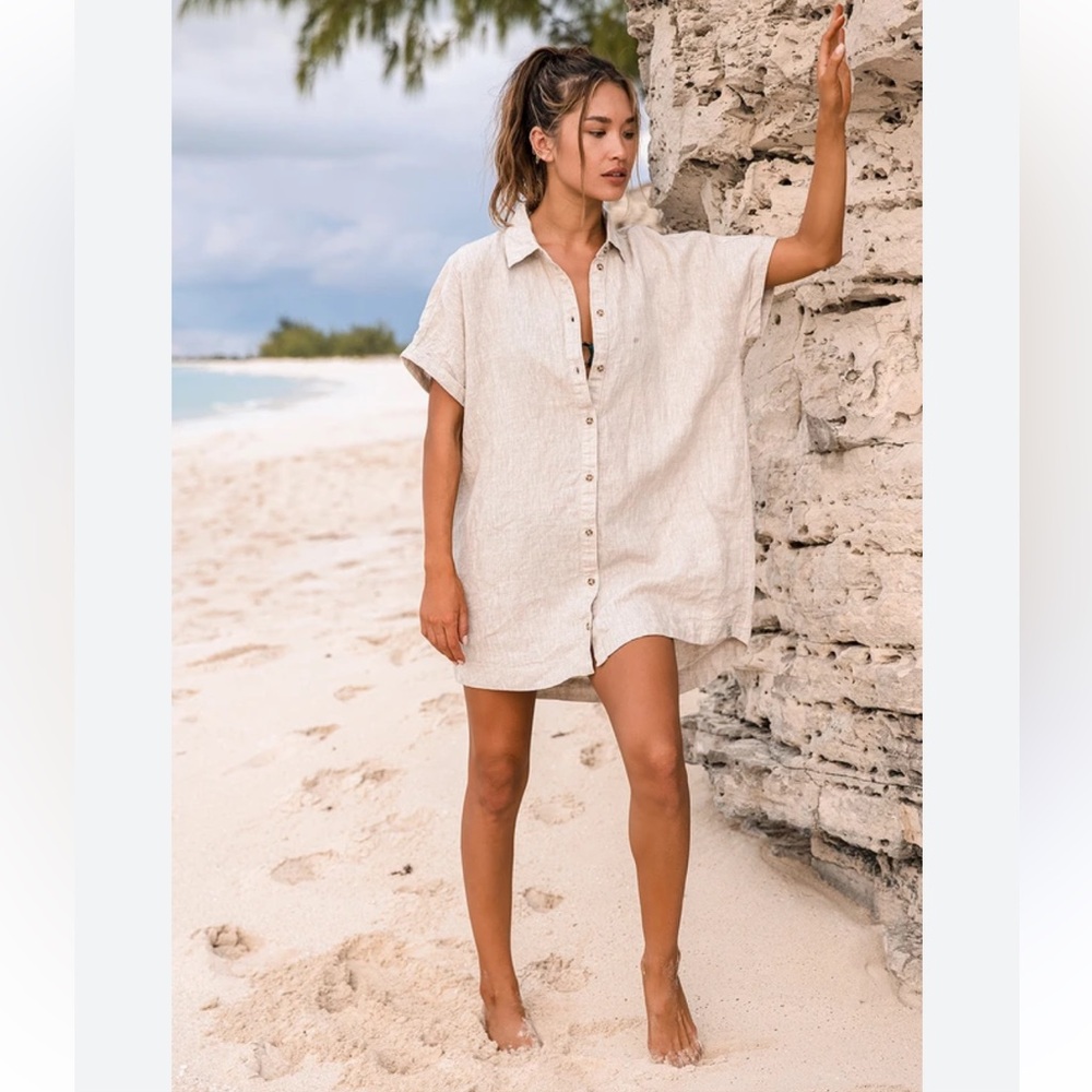 Classic Beige Linen Short Sleeve Shirt Dress
Rhythm